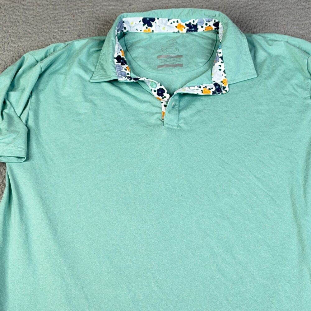 SWANNIES Golf Polo Shirt Mens XL Green Performance Floral Trim Pullover